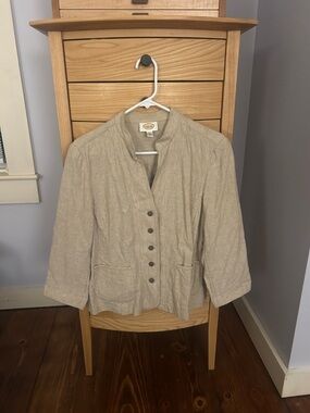 Talbots Beige Textured Button-Front Linen-Blend Jacket